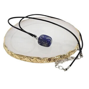 Blue Sodalite Natural Stone Cube Pendant Necklace – 18" Black Cord – New SN15